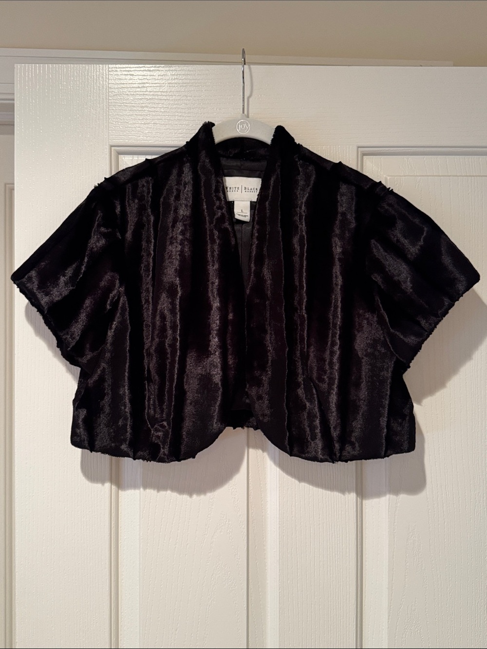 White House Black Market Black Faux Fur Cropped Jacket